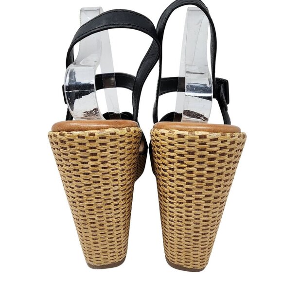 Korks Black Strappy Sandals Woven Block Heel Size 11M - Picture 2 of 10